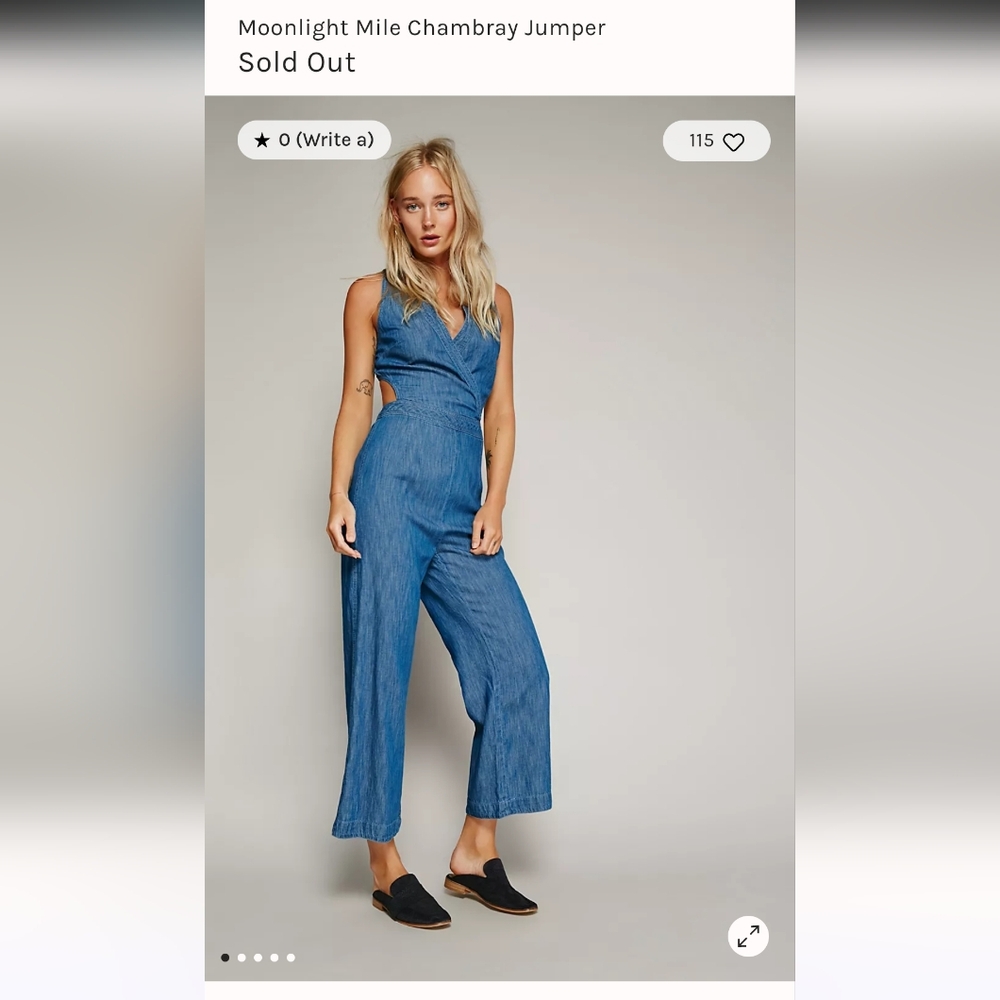 Free people Sleeveless Blue Chambray Wide-Leg Jumpsuit
